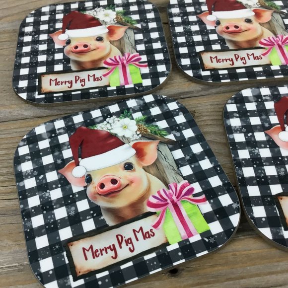 Merry Pigmas Christmas Drink Coasters Set of 4 - Picture 2 of 7